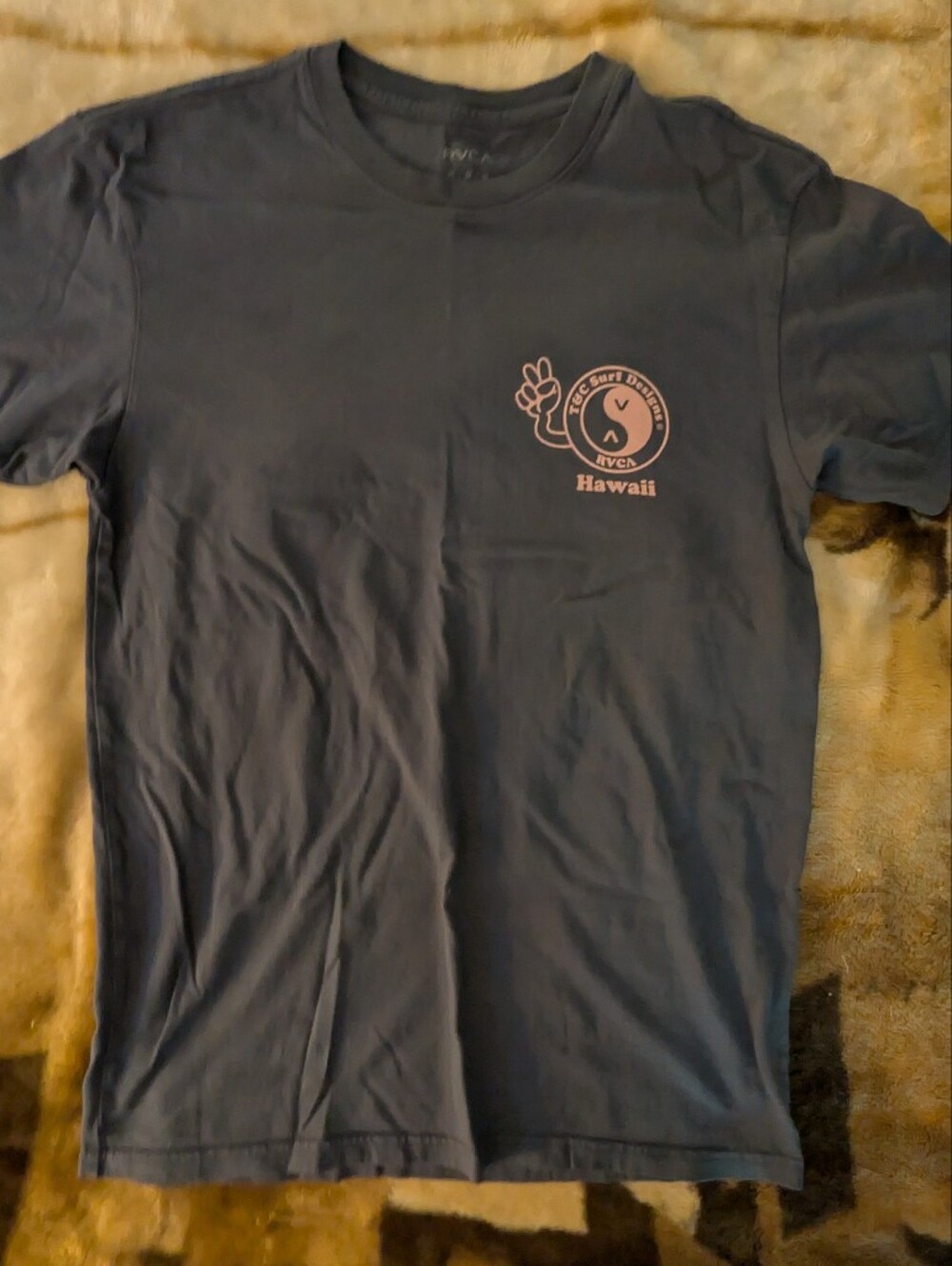 RVCA Navy Tee with Pink Hawaii Logo